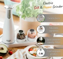 Adler suola- ja pippurimylly elektroninen valkoinen
