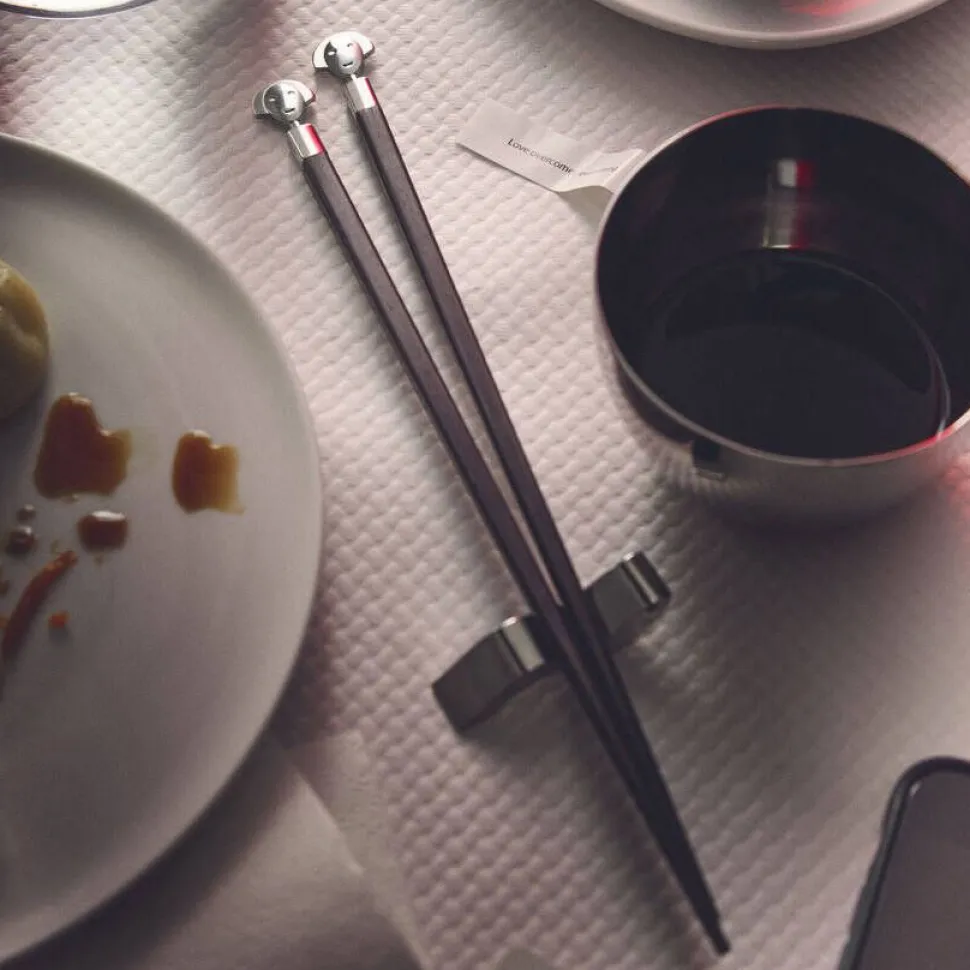 Alessi syömäpuikot & teline Alessandro 24 cm musta/teräs