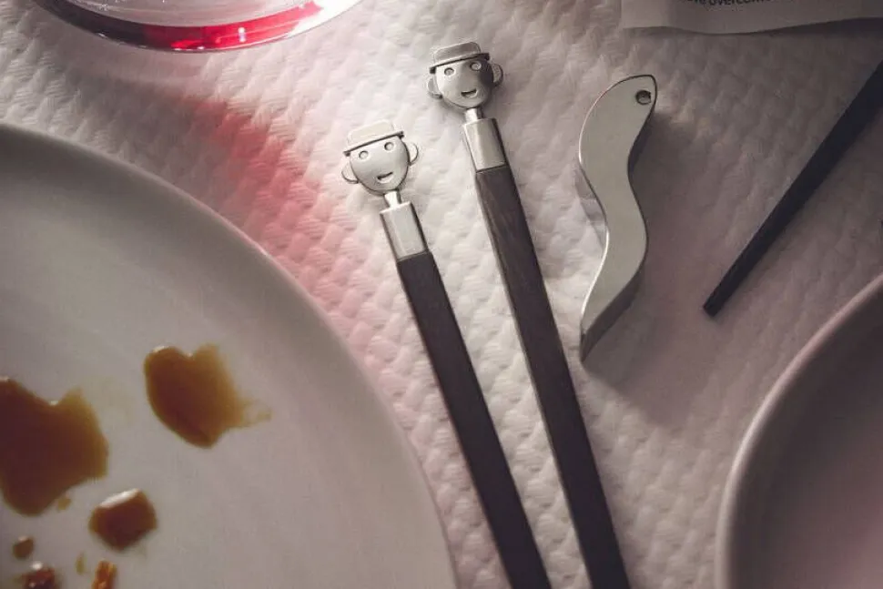 Alessi syömäpuikot & teline Alessandro 24 cm musta/teräs