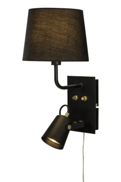 Aneta Lighting seinävalaisin Metz kangasvarjostimella musta/