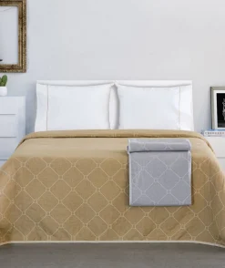 Create Home Aamu päiväpeite 2-puoleinen 260x260cm khaki/l.valkoinen