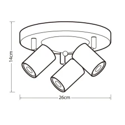 Heat kattospotti Gold Tube 3-osainen pyöreä kulta-musta