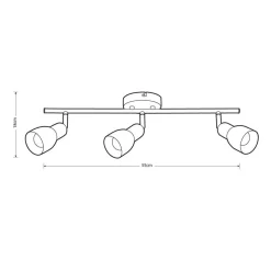 Heat kattospotti Soffe 3-osainen tanko harjattu teräs
