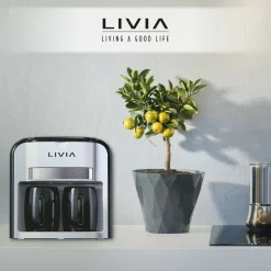 Livia kahvinkeitin 2 kuppia mustavalkoinen