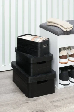 4Living puulaatikko kannella 25x17x11 cm musta