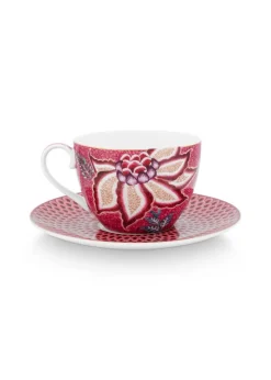 Pip Studio kuppi & aluslautanen Flower Festival 280 ml Dark