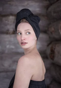 Rento hiuspyyhe Kenno 30x72 cm musta/harmaa