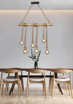 Trio Lighting riippuvalaisin Wilma 6xE27 bambu/sisal