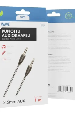 Wave audiokaapeli punottu 1 m 3,5 mm musta/valk.