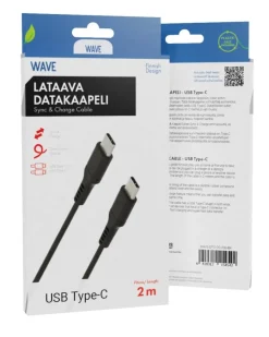 Wave lataava datakaapeli USB Type-C - USB Type-C2m musta