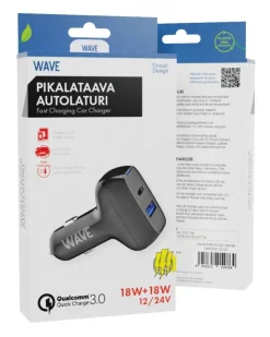 Wave pikalataava autolaturi 18W musta